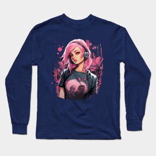 Cyberpunk Anime Girl T-Shirt, Futuristic Techwear Aesthetic, Kawaii Manga Shirt, Japanese Streetwear, Japanese Harajuku Clothing Long Sleeve T-Shirt